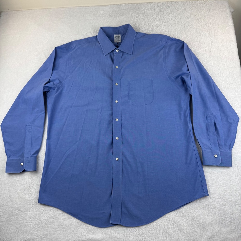 Brooks Brothers Dress‎ Shirt Mens 17.5-35 Blue Regent Supima Cotton Non-Iron